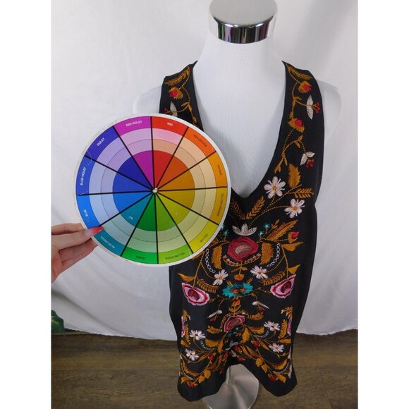 Embroidered Black Boho Dress Sleeveless V Neck Festival M - Picture 11 of 12